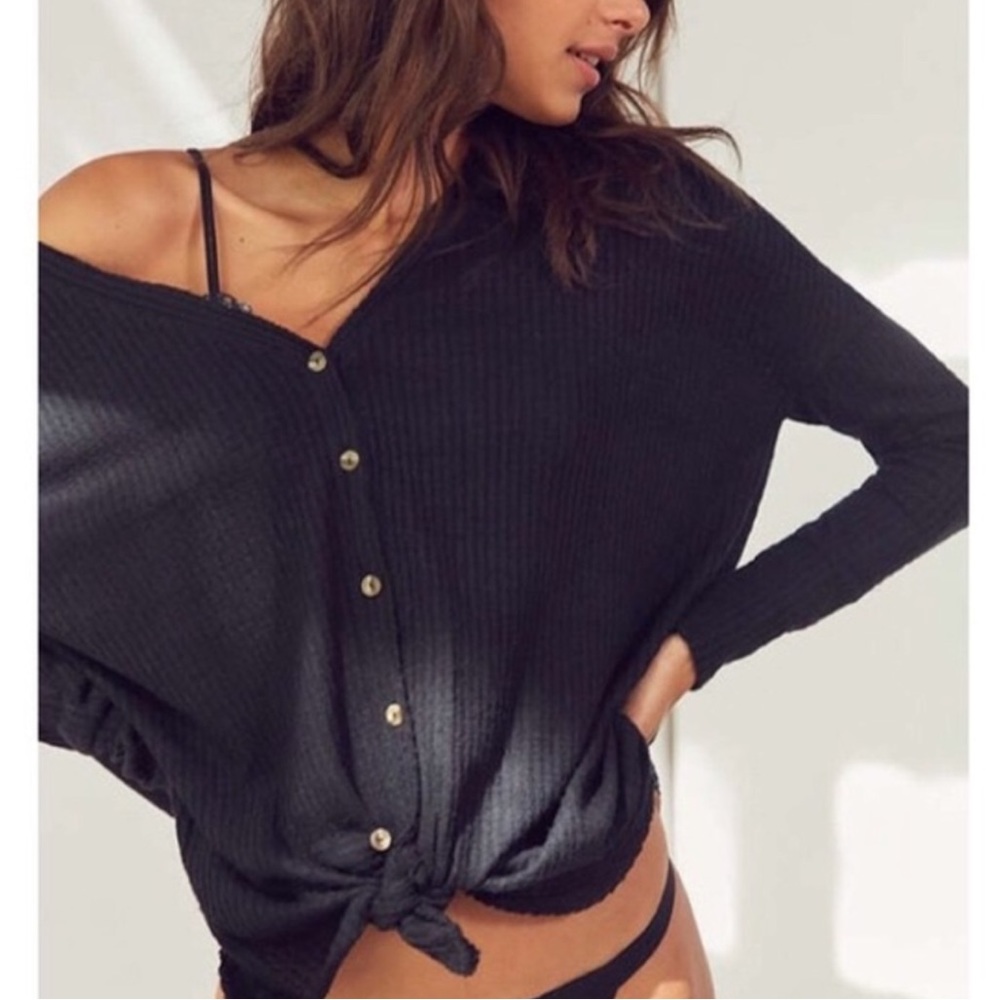 Urban Outfitters Out from Under JoJo Waffle Knit Thermal Black